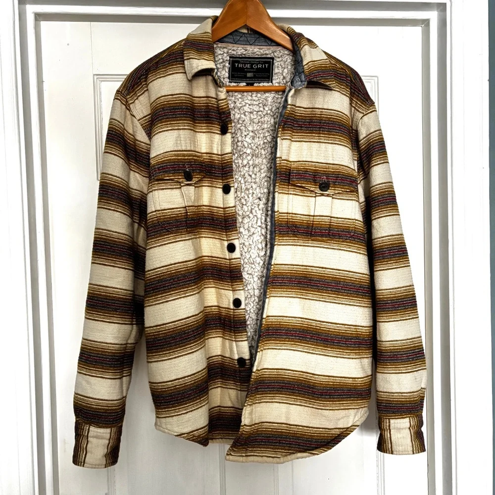 True Grit Men's Cotton Summit Shirt Sherpa Jacket Shacket Size S